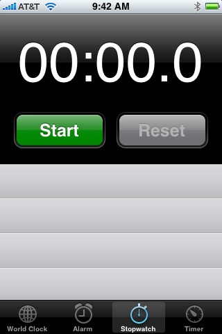 Stopwatch on iPhone (1st generation) running iPhone OS 1.0