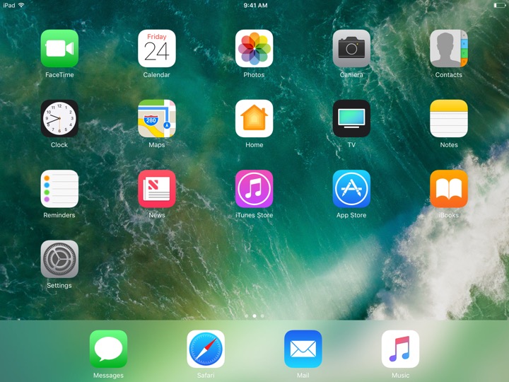 Home Screen Landscape on iPad (5th generation) + iPad mini 4 running iOS 10.3.3
