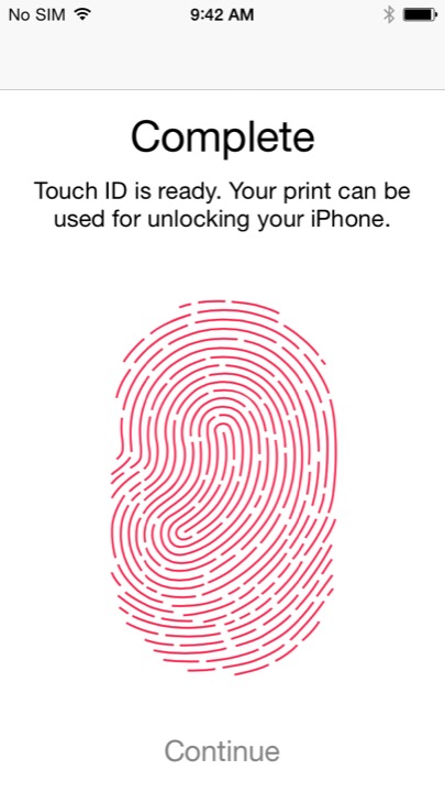 Touch ID Setup on iPhone 5S + iPhone 5C running iOS 7.1.1
