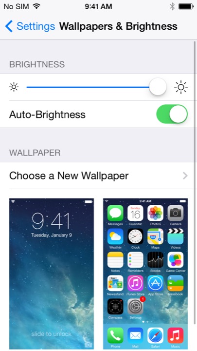 Wallpapers and Brightness Settings on iPhone 5S + iPhone 5C running iOS 7.1.1