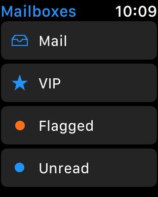 Mail Mailboxes on Apple Watch Series 3 (42mm) running watchOS 4.3.1