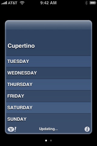 Weather on iPhone (1st generation) running iPhone OS 1.0