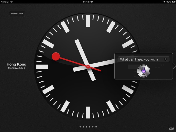 Clock with Siri on iPad (4th generation) running iOS 6.0.1