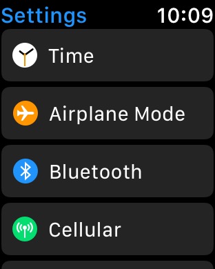 Settings on Apple Watch Series 3 (42mm) running watchOS 4.3.1