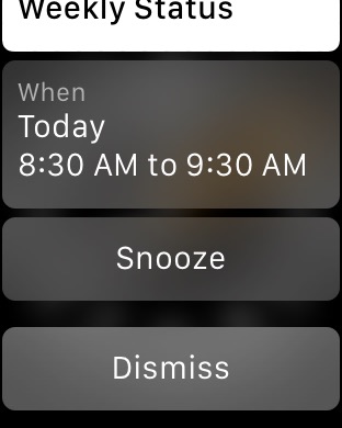 Calendar Notification Details on Apple Watch (1st generation) 42mm running watchOS 1.0.1