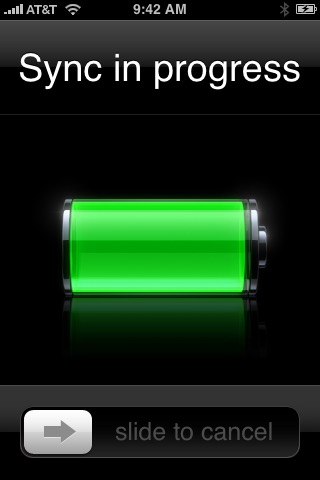 Sync In Progress on iPhone (1st generation) running iPhone OS 1.0