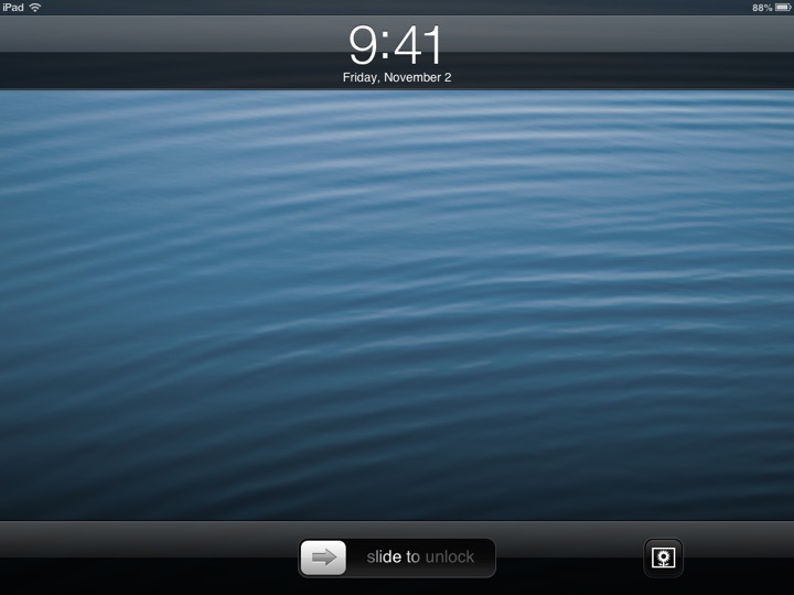 Lock Screen Landscape on iPad (4th generation) running iOS 6.0.1