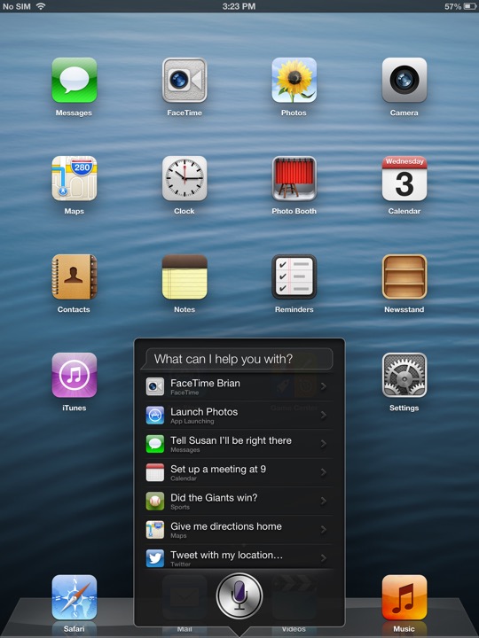 Home Screen Siri Portrait on iPad (4th generation) running iOS 6.0.1