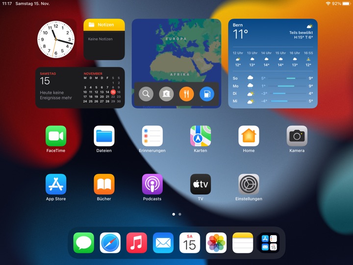 Home Screen Dark Landscape on iPad 9.7-inch + 7.9-inch running iPadOS 15