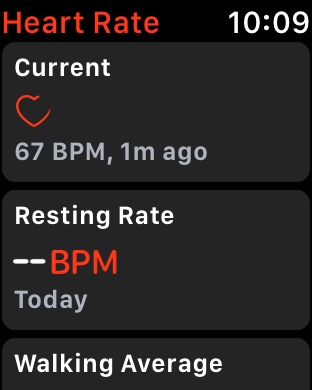 Heart Rates List on Apple Watch Series 3 (42mm) running watchOS 4.3.1