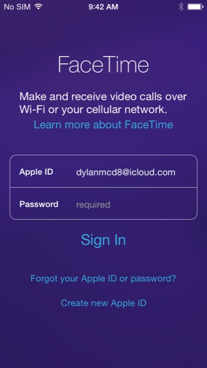 FaceTime Sign In on iPhone 5S + iPhone 5C running iOS 7.1.1