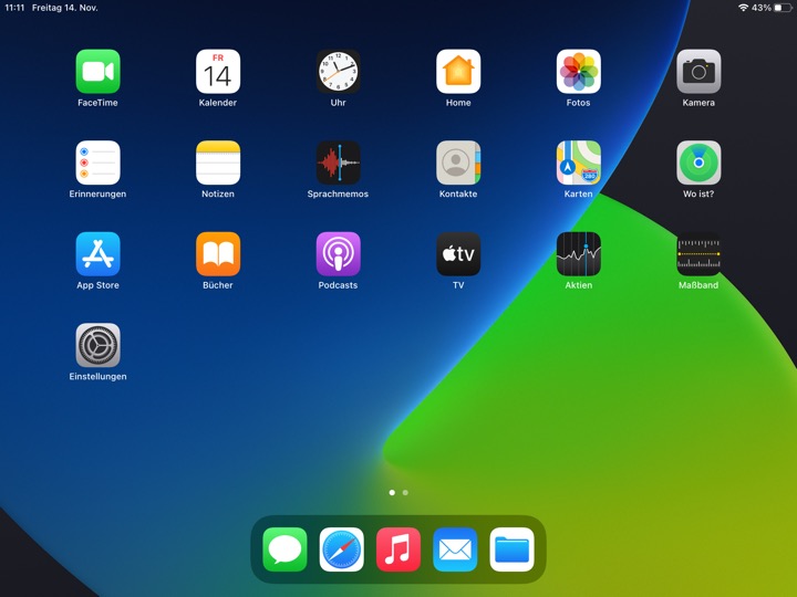 Home Screen Dark Landscape on iPad (8th generation) running iPadOS 14