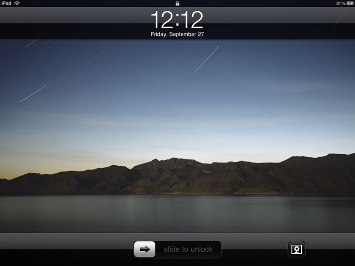 Lock Screen Landscape on iPad (1st generation) running iPhone OS 3.2