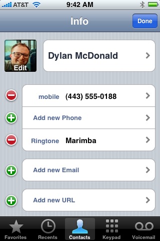 New Contact Filled In on iPhone (1st generation) running iPhone OS 1.0