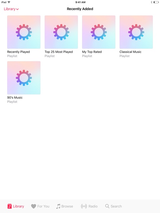 Music Library on iPad (5th generation) + iPad mini 4 running iOS 10.3.3