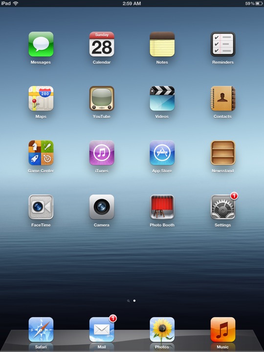 Home Screen Portrait on iPad (3rd generation) running iOS 5.1.1
