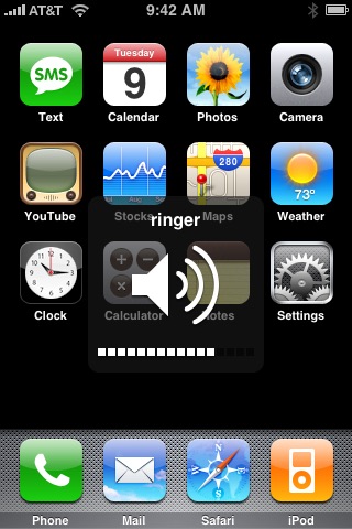 Home Screen Ringer Volume on iPhone (1st generation) running iPhone OS 1.0