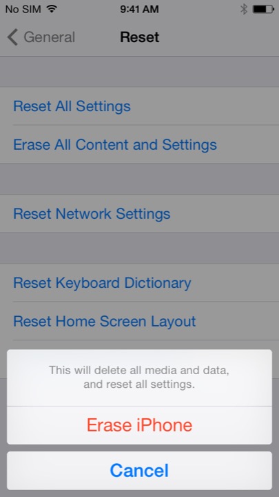 Reset iPhone Settings on iPhone 5S + iPhone 5C running iOS 7.1.1