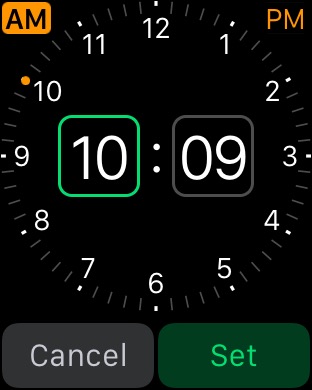 Set Alarm Time on Apple Watch (1st generation) 42mm running watchOS 1.0.1