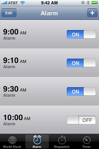 Alarms on iPhone (1st generation) running iPhone OS 1.0