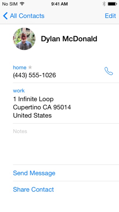 Contact on iPhone 5S + iPhone 5C running iOS 7.1.1