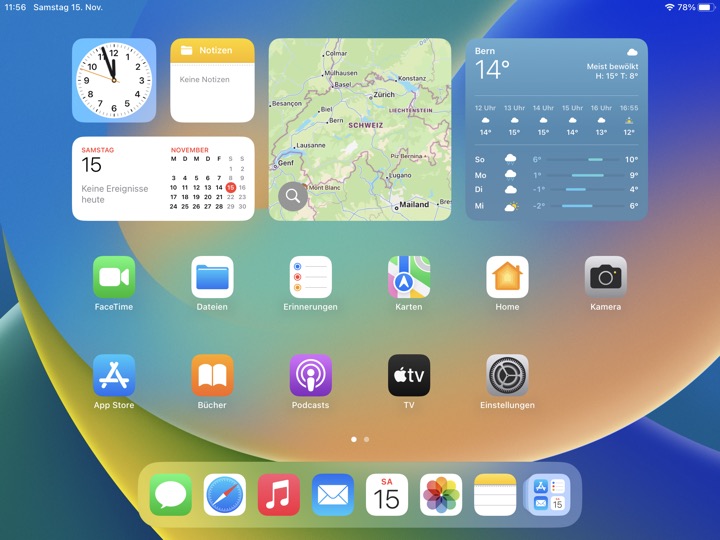 Home Screen Light Landscape on iPad 9.7-inch + 7.9-inch running iPadOS 16
