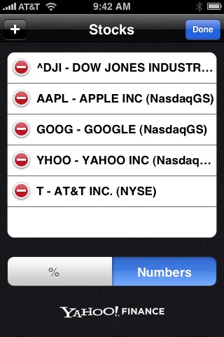 Stocks Settings on iPhone (1st generation) running iPhone OS 1.0